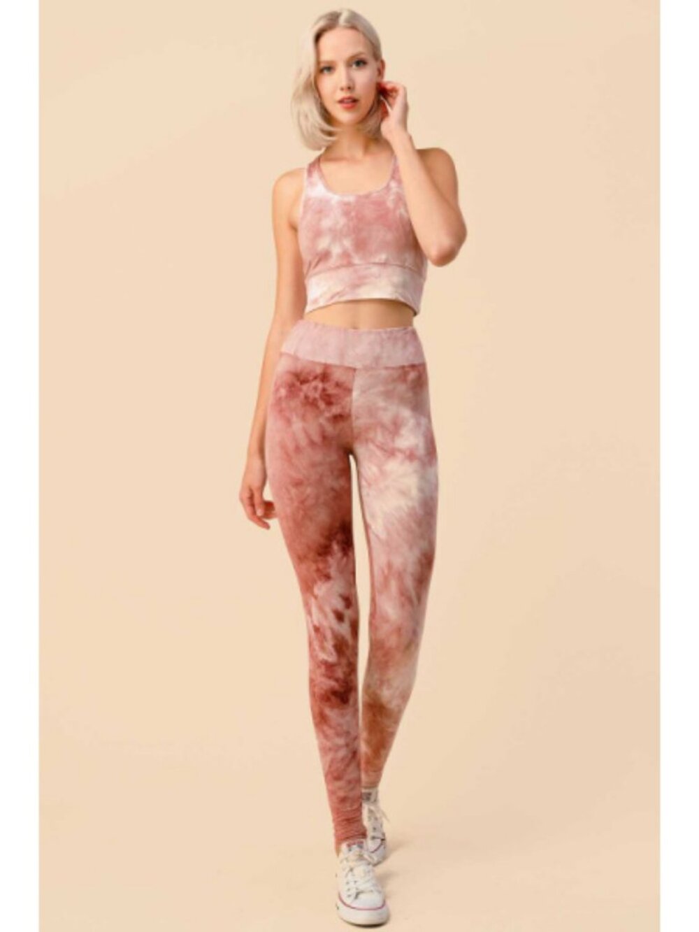 New Fashion Mauve Tie Dye Active Tank Top & Leggings Set